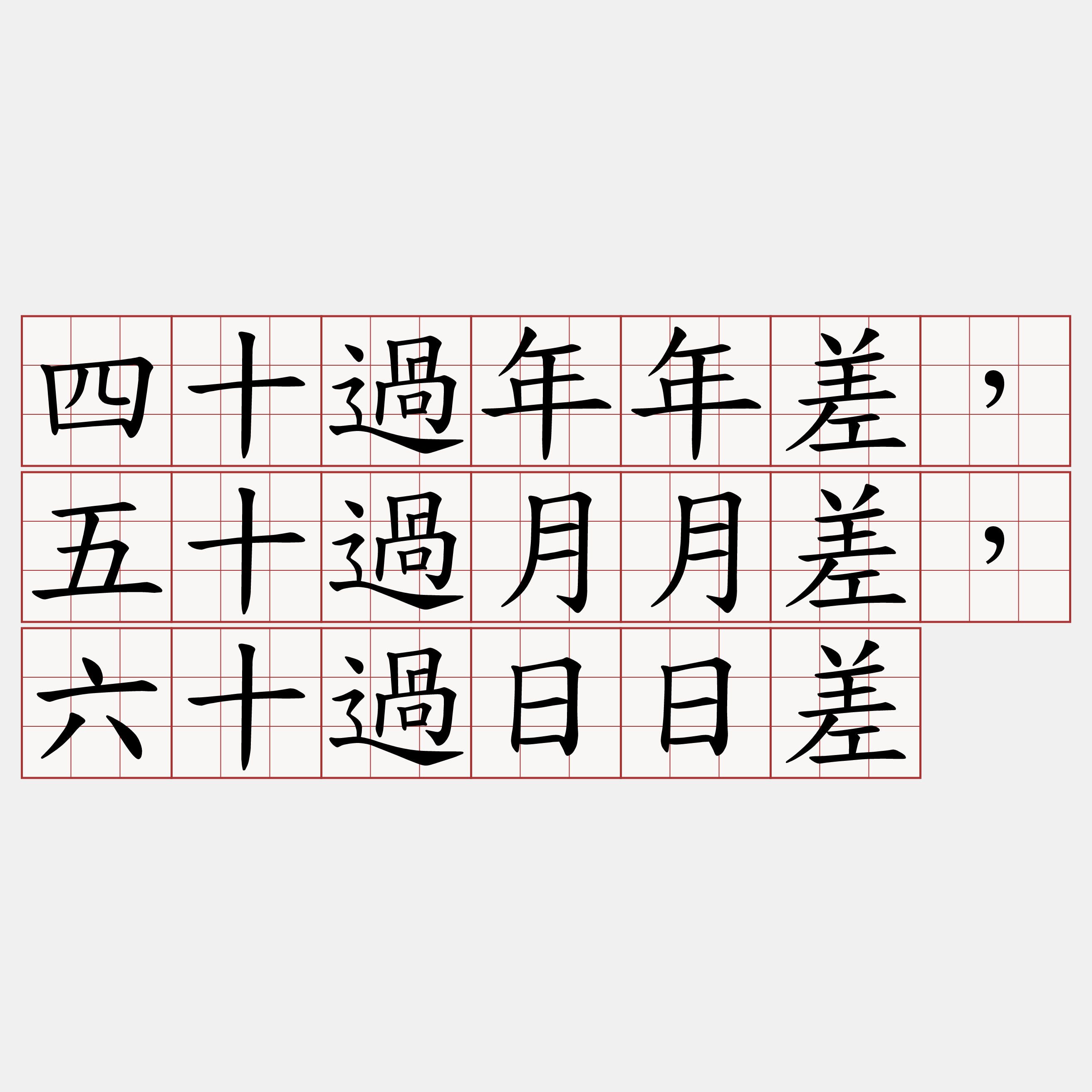 四十過年年差，五十過月月差，六十過日日差